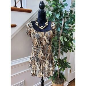 Jennifer lloyd Women's Tan Polyester Scoop Neck Short Sleeve Pullover Blouse 2X